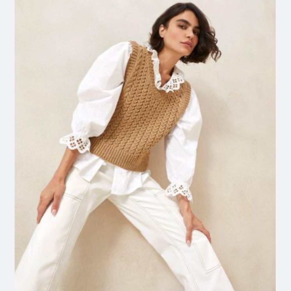 Loeffler Randall Rhiannon Camel Cable-Knit Vest